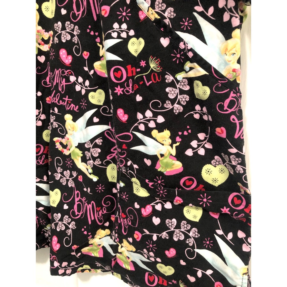Disney Tinker Bell Fairy Valentine Love Scrub Top Hearts Black Pink Hearts L - Picture 6 of 9